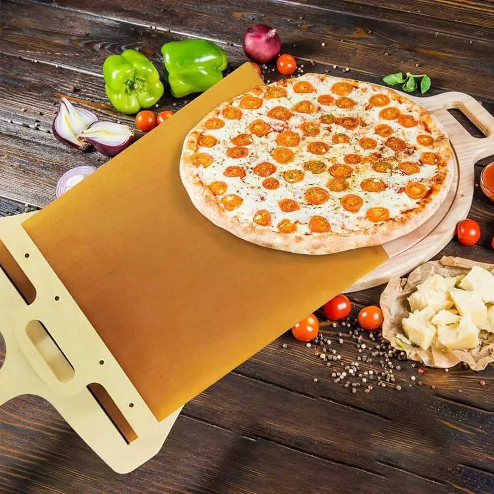Sliding pizza transfer shovel for pizza oven