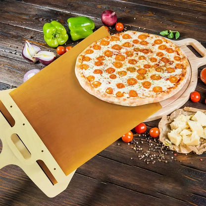 Sliding pizza transfer shovel for pizza oven